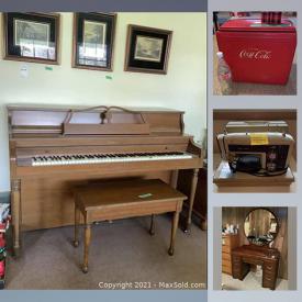 MaxSold Auction: This online auction features Mason and Risch piano, vintage ephemera, silver plate, Royal Doulton, and Royal Albert, furniture such as tub chairs, MCM Vilas bedroom set, Gibbard nightstands, and cedar chest, electronics such as 50” and 32” Samsung TVs, Brother printer, and turntables, Stiffel lamps, studio pottery, glassware, small home appliances, dishware, signed wall art, DVDs, books, costume jewelry, office supplies, sewing machines, luggage, children’s toys, gardening tools and much more!