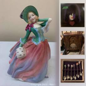 MaxSold Auction: This online auction features Royal Doulton figurine, Asian vase, Dutch Pottery art glass, antique cans, soapstone sculpture, jewelry, Hoselton sculptures, vintage evening bags, LPs and much more!