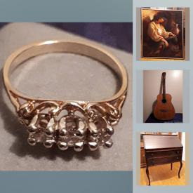 MaxSold Auction: This online auction features gold ring, antique oil painting antique furniture, vintage costume jewelry, vintage books, vintage metal criterion, art glass, vintage Buddha, vintage postcards, vintage Asian scroll, stamps and much more!