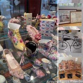 MaxSold Auction: This online auction features linens, shawls and scarves, workout equipment, file cabinet, bench, kitchenware, glassware, bike sculpture, miniature shoes, wall art, side tables, folding shelves, armchair, antique doll chair, wire chair, coffee table and much more!
