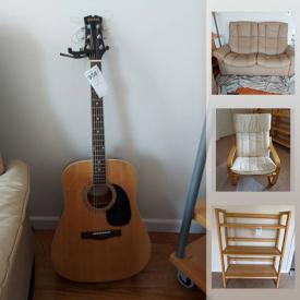 MaxSold Auction: This online auction features furniture such as a sofa bed, futon sofa, folding bookshelves, cubbies, patio chair, dining table, chairs, side tables and more, guitar, tray table, woven placemats, wall art, clock, jewelry, sports items and much more!