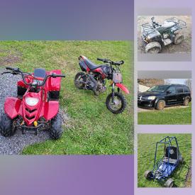 MaxSold Auction: This online auction features a Dodge Grand caravan, ATV, dirt bike, kid's dune car, antique furniture, Doggie Go Kart, Novelty barware and drinkware, vintage tins, toys, and Travel souvenirs, Dining room set, ceiling lights, office supplies and equipment, Murano glass, Blue Willow, bikes, tires, DVD's, lawnmowers, kitchen appliances and food prep gadgets, guitars, inversion table, sewing machines and much more!