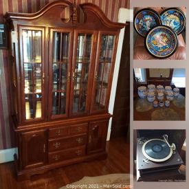 MaxSold Auction: This online auction features a hope chest, telephone on stand, wall art, leather bench, nightstand, mirror with sconce, stained glass panels, statues, clocks, religious wall art, decorative plates, GE washer, blue onion jars, bedframe and much more!