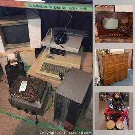 MaxSold Auction: This online auction features vintage Apple computer, vintage furniture, antique furniture, antique books, Star Wars Memorabilia, Barbies, Ninja Turtle, player piano, vintage sports Pennants, vintage diecast toys, vintage electronics, exercise equipment, camping equipment and much more.