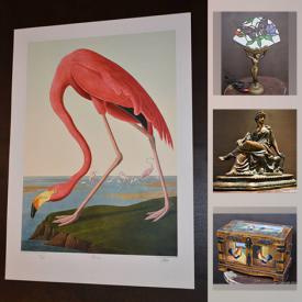 MaxSold Auction: This online auction features Don Chase Original Painting, Bronze Sculpture, fine art prints by Maud Lewis, Lawren Harris, AY Jackson, Emily Carr, Norval Morrisseau and Rooster Chest. Mantle clock, vintage Beer Stein, Tiffany Style Lamp, Egyptian figures and much more!