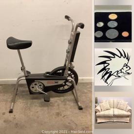 MaxSold Auction: This online auction features Durham furniture, Comics, Noritake, Legos, Royal Doulton, Wedgewood, Electronics, Sony Boomboxes, Silver Dollars, Exercise Equipment, Restoration Hardware Patio Seat Covers, DVD Players, Patio chairs and much more.