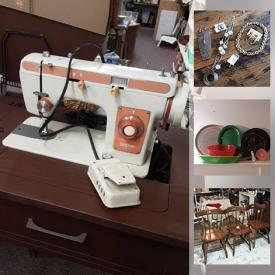 MaxSold Auction: This online auction features decanter, teacups, NIP Silicone bakeware, trunk, sewing machine, collector spoons, jewelry and much more!