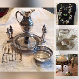 MaxSold Auction: This online auction features antique teapots, Pottery, pyrex, Pub table, antique oil lamp fonts, antique Blue Willow plates, sterling jewelry, Chanticleer ware and much more!