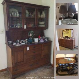 MaxSold Auction: This online auction features Vintage Player Piano, Figurines, Area Rugs, Longaberger Baskets, Depression Glass, Collectible Teacups, Sewing Machine, Board Games, Vintage Organ, Jewelry, Washer & Dryer, Vintage Books, Vintage Rocking Horse, Hand & Power Tools, and much more.