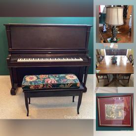 MaxSold Auction: This online auction features Heintzman piano, silver plate, Kenmore chest freezer, furniture such as wood sideboard, Duncan Phyfe style table, and Ethan Allen sofa, lamps, wall art, vacuums, small kitchen appliances, men’s and women’s clothing, shelving, office supplies, home decor, luggage and much more!