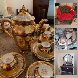 MaxSold Auction: This online auction features antique dishes, fire king, artwork, furniture, Oriental pieces, Italian furniture and much more.