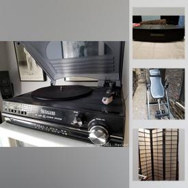 MaxSold Auction: This online auction features electronics, inversion table, collectible toys, flat-screen TVs, surround sound, subwoofer, amplifier and much more.