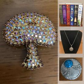 MaxSold Auction: This online auction features sterling silver jewelry, Mother of Pearl, children's books, artwork, silk dresses, Denim jackets, Precious Stone rings, Cloisonné, records, vintage and antique books, Turquoise rings and much more.