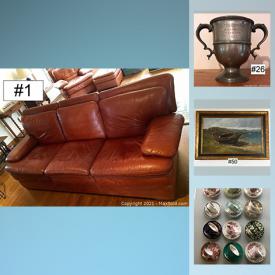 MaxSold Auction: This online auction features stained glass, Pockets watches, Mahogany furniture, English Pottery, Baccarat, Teakwood utensils and bowls, vintage kitchenwares and Food prep, Barware, beer steins, silverplated serving ware, Souvenir collector's spoons, Leather furniture, pewter, Signe artwork, rugs, antique furniture, hand tools and hardware, needlepoint art, metal detector, linens, German and Asian Porcelain, Cloisonné, Inuit Figural Carvings, Occupied Japan and much more!