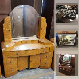 MaxSold Auction: This online auction features vintage and antique furniture, kid's toys, antique lamps, Fine china, statues, sculptures, vanities, stoneware, pottery, doors and more.