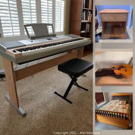 MaxSold Auction: This online auction features Shelving units, area rugs, Yamaha keyboard, framed wall art, art glass, Pottery, guitar, golf clubs, Dog crates, trunks, Spinning wheel, leather furniture, Ragazzi dresser, ping pong table and much more!