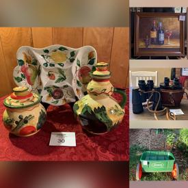 MaxSold Auction: This online auction features Binoculars, Snow Babies. Doll Stroller, Toys, Teapots, Silk Flower Arrangements, Art Glass, Power Washer and much more!