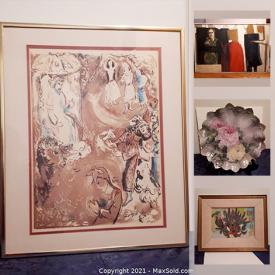 MaxSold Auction: This online auction features vintage Marc Chagall serigraph print, antique art Nouveau Perfume bottle, MCM Oil paintings, Murano glass, vintage Inuit artwork, collectible Teacups, Collectible Porcelain, vintage dolls, antique Wooden tables and much more!