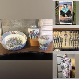 MaxSold Auction: This online auction includes vintage Japanese Imari, silverplate, Wedgwood, vintage artwork, clutch purses, antique dishware, ceramics, silk scarves, table lamp, tea sets, and much more!