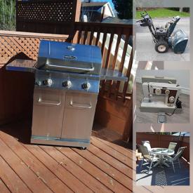 MaxSold Auction: This online auction features a snowblower, BBQ grill, patio set, outdoor table and chair, wood dresser, vases, electric chocolate fountain, teapot, fruit bowl, serving bowls, books, lamps, accent chairs, coffee table, stackable tables, fireplace accessories, lampshades, sewing machine, wall art, large umbrella and much more!