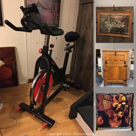 MaxSold Auction: This online auction features a converted antique icebox, Patio glider rocker, pottery kiln, vinyl LPs including classic rock, Hip-hop, R&B. rugs, fitness spin bike, road bike, wheelchair, men's and women's skis, tins signs, vintage globe, Gumball machine, pyrex, candlemaking supplies including wax, wicks, fragrances, chandeliers, Disney collectibles and much more!