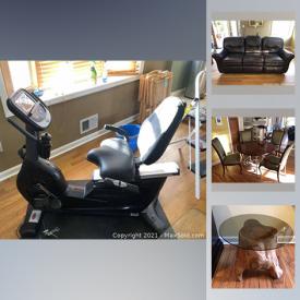 MaxSold Auction: This online auction features leather sofa, glassware, statues, exercise equipment, musical instruments, side tables and much more.