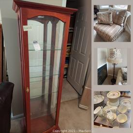 MaxSold Auction: This online auction features silver plate, Wedgwood, fine china, stained glass, NIB projection screen, home decor, kitchenware, dining chairs, wall art, armchairs, leather recliner, books, lamps and much more!