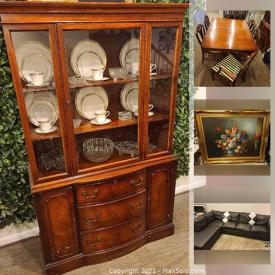 MaxSold Auction: This online auction features Cherry wood China Cabinet and dining room set, Vintage furniture, Sectional sofa, surround sound stereo, Microwave and more