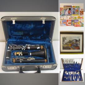 MaxSold Auction: This online auction features a clarinet, guitar, DVDs, mugs, watches, frames, art, books, antique Bible, silver plated items, watches, custom jewelry, 8-track tapes, toys, dishware, teacups, rocking chair and much more!