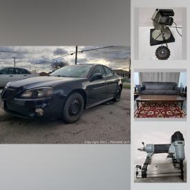 MaxSold Auction: This online auction features Pontiac Grand Prix, furniture, records, statues, figures, chinaware, kitchen appliances, yarn, power tools, vintage & antique books and much more.