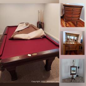 MaxSold Auction: This online auction features Bedroom Furniture, Pub Table, Pool Table, Office Furniture, Plants, Lamps, Easel, Recumbent Bicycle, Training Heavy Bag, Weight Training Machine and much more.