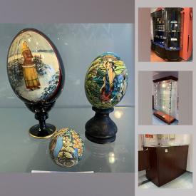 MaxSold Auction: This online auction features retail store display cabinets with lighting and glass shelves. Jade pendants, Swarovski keychains, hand-painted eggs and much more!