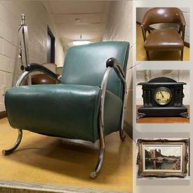 MaxSold Auction: This online auction features Leather chair, Clocks including Mantel, Windmill and Gingerbread,  MCM furniture and decor including 1950's Salon chair, Oil Paintings, Fishing Rods, Muppets dolls, Cookware, Cast Iron and more!