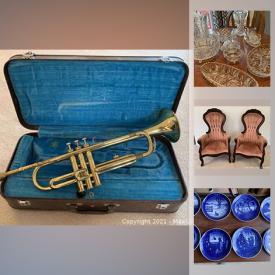 MaxSold Auction: This online auction features garden tools, trumpet, furniture, small kitchen appliances, Fine china, French provincial sofa, Yankee candles, antique clocks, dolls, Royal Copenhagen and much more.