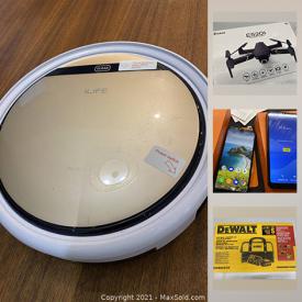 MaxSold Auction: This online auction features electronics such as robot vacuum, computer peripherals, security cameras, drones and Android cell phones, Dewalt starter kit, massagers, bathroom accessories, lighting, automotive accessories and much more!