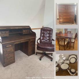 MaxSold Auction: This online auction features Cherry wood dining set, stereo equipment and components, quilt rack, Oak office and bedroom furniture, Cedar chest, Royal Worcester tea set, sewing cabinet and much more!