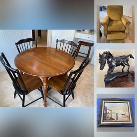 MaxSold Auction: This online auction features NAPCO figures, glassware, art glass, sterling silver flatware, Lefton, crystal, Wedgwood, International silver, pyrex, Kilim area rugs, Cloisonne, vintage furniture, ceramics, figures, antiques and much more.