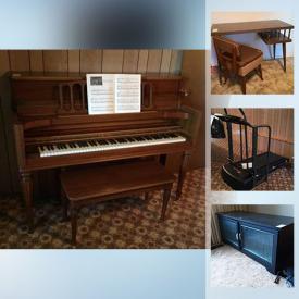 MaxSold Auction: This online auction features Kimbal piano, furniture such as vintage chesterfield, side tables, and entertainment unit, wall art, home decor, pottery, Christmas decor, electronics such as Canon printer, 30” TV, Pro Form treadmill, books, dishware and much more!