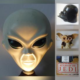 MaxSold Auction: This online auction features Sci-Fi lover's Collectibles Galore!! 1970's & 1980's favorites, Gen X'er's treasures including Star Wars, Star Trek, Gremlins, E.T. Alf, Magic the Gathering, LOTR, Alien, Black Hole, Battlestar Galactica. Toys, Actions figures, Plush, Fan Club Keepsakes, Novelties, Books, Comic Books, Magazines, Trading Cards and much more!