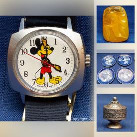 MaxSold Auction: This online auction features watches including Seiko, Swiss, Bulova, Mickey Mouse. jewelry including Jade, Coral, Amber, sterling pendants, Brooches and rings, Silver Asian coins, vintage cameras and toys, figurines including Beswick and Belleek, Lamps, Royal Copenhagen, sterling flatware and much more!