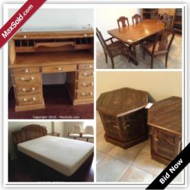 MaxSold Auction: This online auction features Kaufman Roll top desk, TV Stand, End Tables, Dining Table with 6 Chairs, 4 Piece Wall Unit, Office Table, Office Desk, Filing Cabinet, High Boy Dresser, Triple Dresser, Queen Size Captains Bed, Night Tables, Oak Armchairs, Miscellaneous Linen, Brittania Great Books and much more!