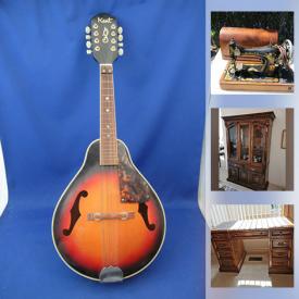 MaxSold Auction: This online auction features area rug, Roll top desk, Pug collectibles, musical instruments, vintage furniture, TV, antique decanters, art deco cabinet and much more!