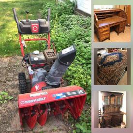 MaxSold Auction: This online auction features Craftsman riding lawn mower, fine china, sterling silver, Kroger piano, stairlift, furniture such as side tables, sleeper sofa, media cabinet, wood hutch and leather recliner, serve ware, glassware, LPs, stereo with turntable, vintage clocks, small kitchen appliances, holiday decor, exercise bike, Haier mini-fridge, Frigidaire refrigerator, wine cooler, shelving, hand tools, sports equipment, bikes, yard tools, auto parts and much more!