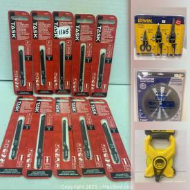 MaxSold Auction: This online auction features New Sealed packages TOOLS, including Pliers, Grips, Blades, Clamps, Ratchet sets, Drivers, Tape Measures, Wrenches, Saws, Levels, Grinding wheel. Brands include DeWalt, Stanley, ROK, Task, Bosch, Irwin, Makita and more!