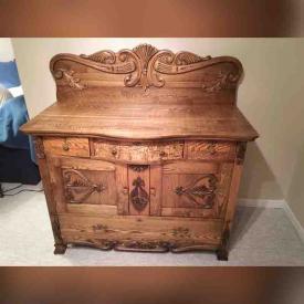 MaxSold Auction: This online auction features Singer Sewhandy, Antique Sideboard, Vintage Crank Telephone, Rocking Chair, Vintage Chair, Group Of Seven - Tom Thomson 3 Prints, Antique Moustache Handle Oak Chest Of Drawers, Cast Iron Plant Urn & Demijohn Glass Jug, Grandmother Clock and much more.