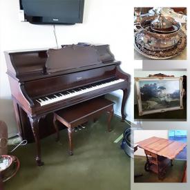 MaxSold Auction: This online auction features a Piano, TVs, Bassett Dining room set, Royal Doulton china, Small Kitchen Appliances and Food Prep Gadgets, Sewing Machine, Overlocking Serger, Chandelier, Crystal stemware, Outdoor furniture, Art supplies, Health aids, Mid-century Ephemera, Copper cookware, Upright freezer, Ladies outerwear, shoes and purses. Camping supplies, Computer Equipment and Components, Stereo Equipment and Components, Workshop Hand and Power Tools, Hardware, books, lamps. Fireplace tools, Microscope, Porcelain figurines and much more!