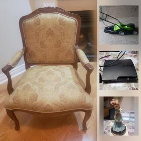 MaxSold Auction: This online auction features a king bed, Sony TV< candleholders, trays, kleenex cover and other household items, picture frames, fan cooler, kitchenware, small kitchen appliances, armed chair, cushions, mats, lawnmower, ladder, decor, ironing table, vases and much more!