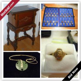 MaxSold Auction: If you were searching for sterling silver and gold have a look through this Silver Spring Estate Sale MaxSold Online Auction.  This high-end MaxSold auction had Sterling silverware, gold chains, gold rings and silver necklaces and more. 