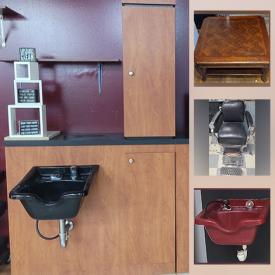 MaxSold Auction: This online auction features former barbershop & beauty salon items such as Barber Chairs, Barber's Station, Shampoo Bowl, Waiting Area Chairs, Rolling Carts, Beautician Chairs, Track Lighting, Ceiling Fans and much more!