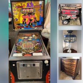 MaxSold Auction: This online auction features mechanical pinball machine, MCM desk, generator, TVs, lawnmower, chest freezer, power recliner, BBQ, printers, plumbing supplies and much more!